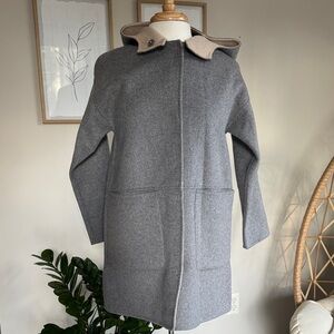 ZARA Kids Wool-Blend Hooded Coat Gray Beige Lining Girl’s Size 13–14